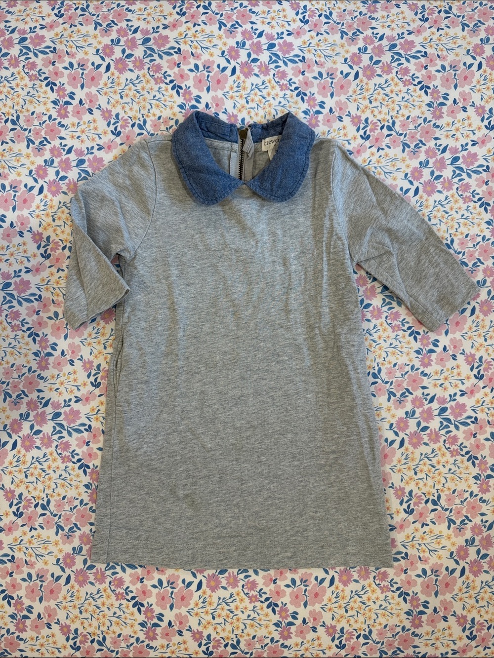Crewcuts Heather Gray Knit Dress with Denim Blue Peter Pan Collar